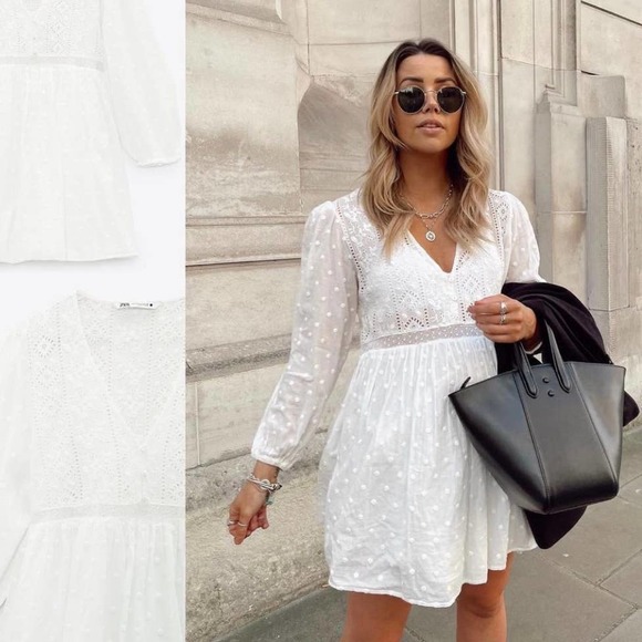 ZARA SWISS DOT EMBROIDERED DRESS WHITE - Picture 15 of 15